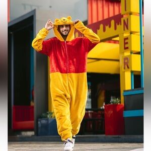 Winnie the Pooh Full Body ZipUp Onesie Adult XL Unisex Halloween Warm Red Yellow